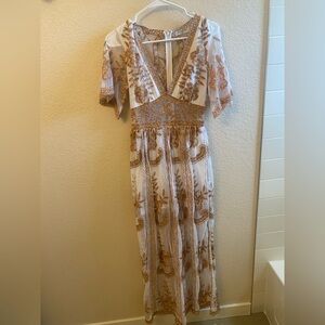 Boho white maxi dress with multi color embroidered design